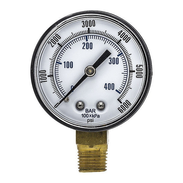 Pressure Gauge, 0 to 6000 psi, 1/4 in MNPT, Black