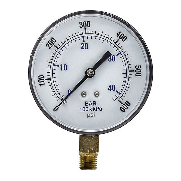 Pressure Gauge, 0 to 600 psi, 1/4 in MNPT, Black