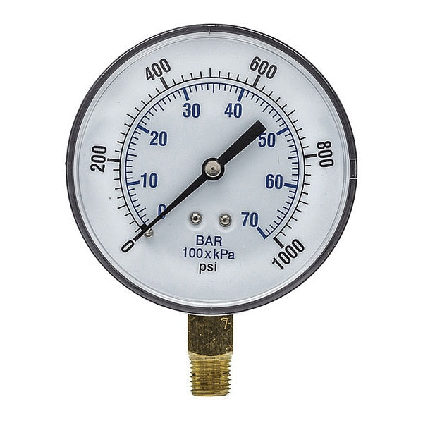 Pressure Gauge, 0 to 1000 psi, 1/4 in MNPT, Black