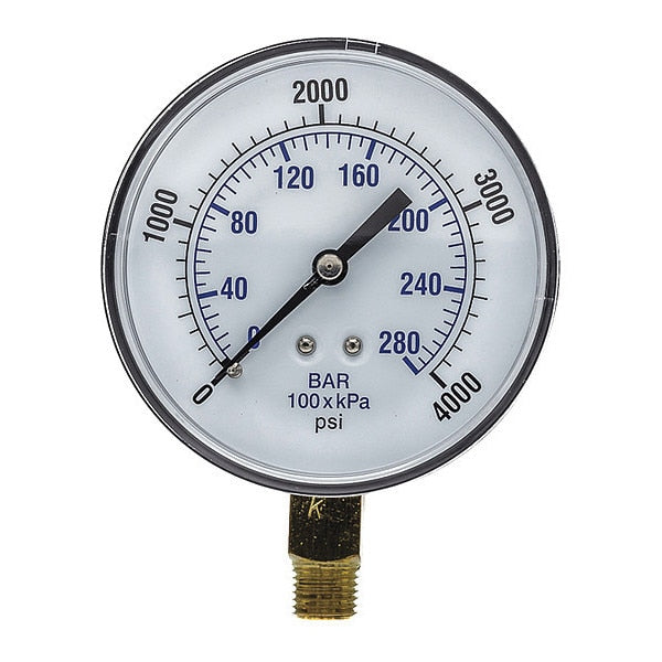 Pressure Gauge, 0 to 4000 psi, 1/4 in MNPT, Black
