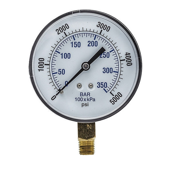 Pressure Gauge, 0 to 5000 psi, 1/4 in MNPT, Black