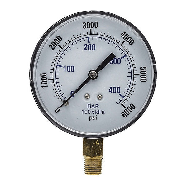 Pressure Gauge, 0 to 6000 psi, 1/4 in MNPT, Black