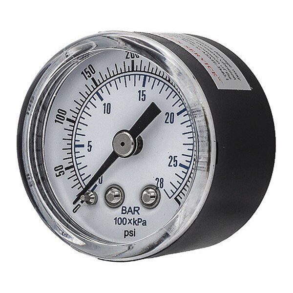 Pressure Gauge, 0 to 400 psi, 1/8 in MNPT, Black