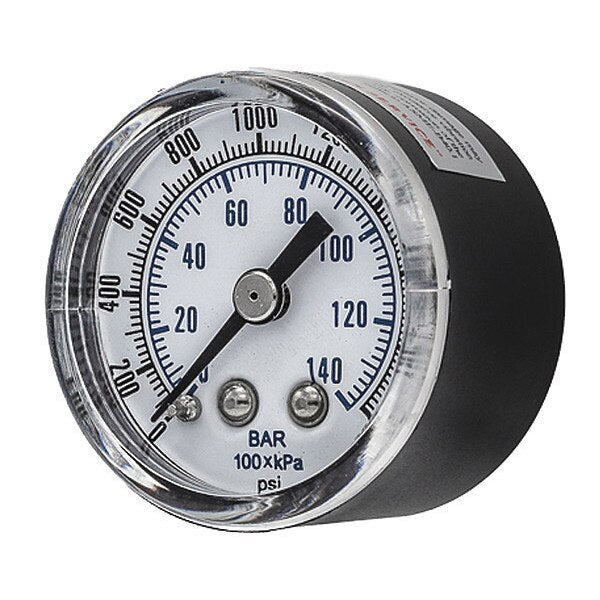 Pressure Gauge, 0 to 2000 psi, 1/8 in MNPT, Black