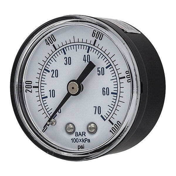 Pressure Gauge, 0 to 1000 psi, 1/4 in MNPT, Black