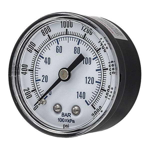 Pressure Gauge, 0 to 2000 psi, 1/4 in MNPT, Black