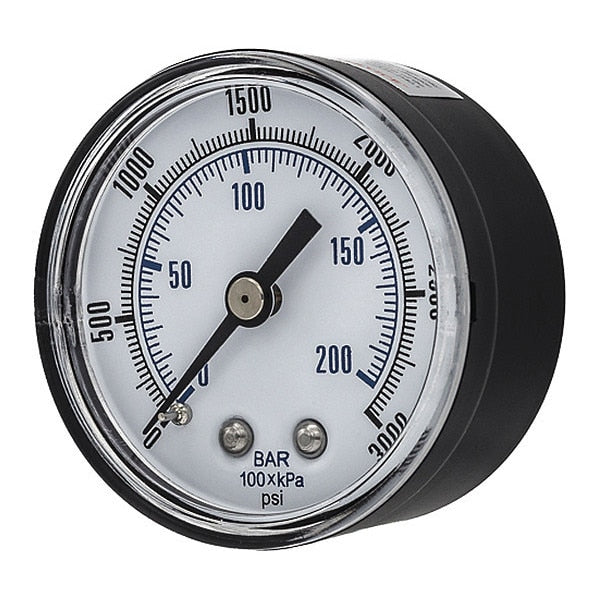 Pressure Gauge, 0 to 3000 psi, 1/4 in MNPT, Black