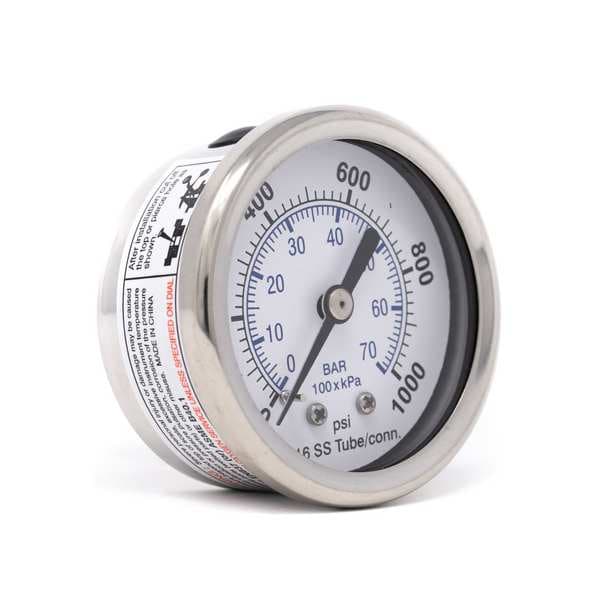 Pressure Gauge, 0 to 1000 psi, 1/4 in MNPT, Silver