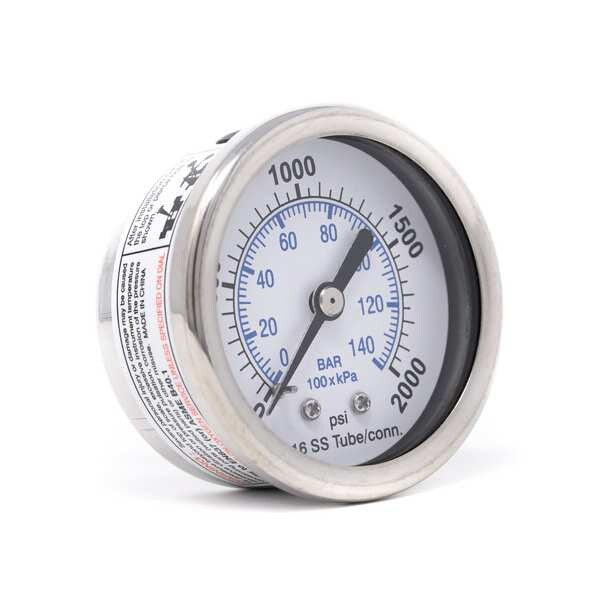 Pressure Gauge, 0 to 2000 psi, 1/4 in MNPT, Silver