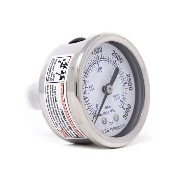 Pressure Gauge, 0 to 3000 psi, 1/4 in MNPT, Silver