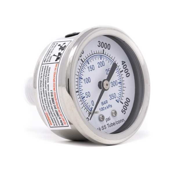 Pressure Gauge, 0 to 5000 psi, 1/4 in MNPT, Silver
