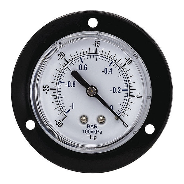 Vacuum Gauge, -30 to 0 psi, 1/8 in MNPT, Black