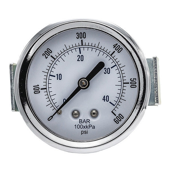 Pressure Gauge, 0 to 600 psi, 1/8 in MNPT, Black