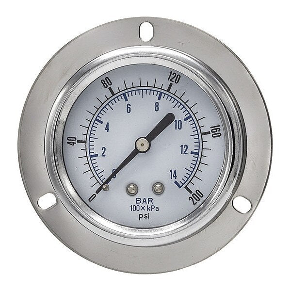 Pressure Gauge, 0 to 200 psi, 1/8 in MNPT, Black