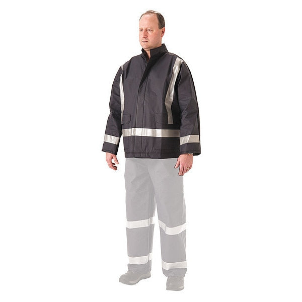 Flame Resistant Rain Jacket, PU, S, Blue