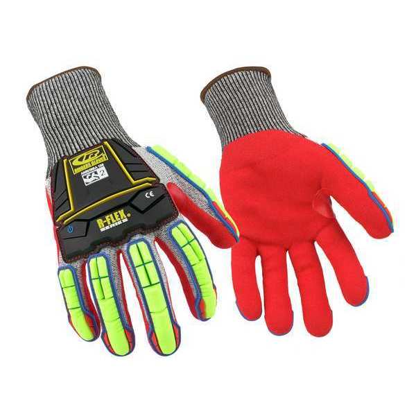 Hi-Vis Cut Resistant Impact Coated Gloves, A4 Cut Level, Nitrile, S, 1 PR