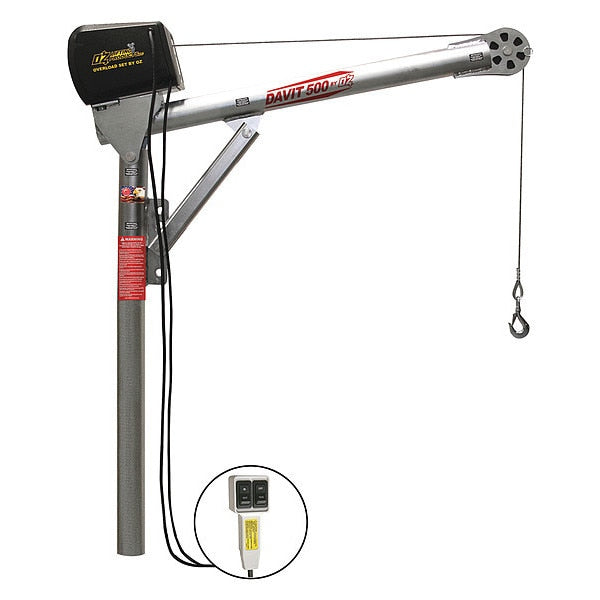 Davit Crane, 27.5 in to 42 in Reach, 0 in to 1080 in Lift Range, Silver