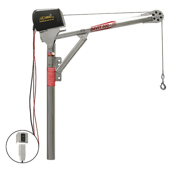 Davit Crane, 27.5 in to 42 in Reach, 0 in to 1080 in Lift Range, Silver