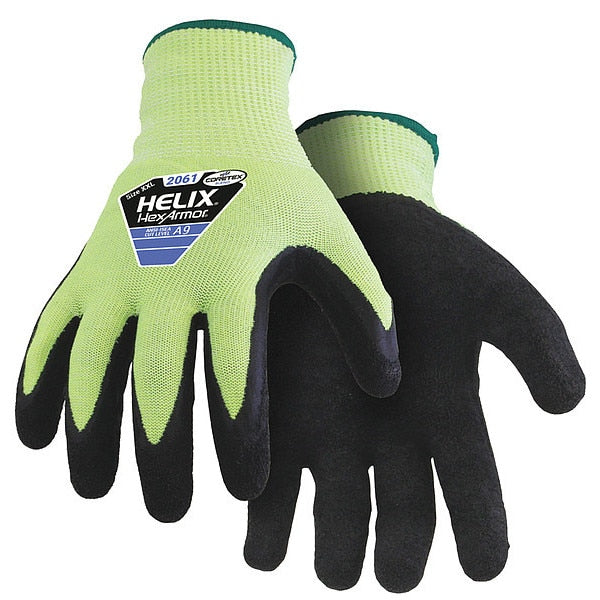 Hi-Vis Cut Resistant Coated Gloves, A9 Cut Level, Natural Rubber Latex, S, 1 PR