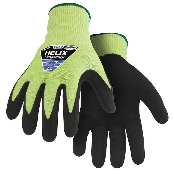 Hi-Vis Cut Resistant Coated Gloves, A9 Cut Level, Nitrile, L, 1 PR