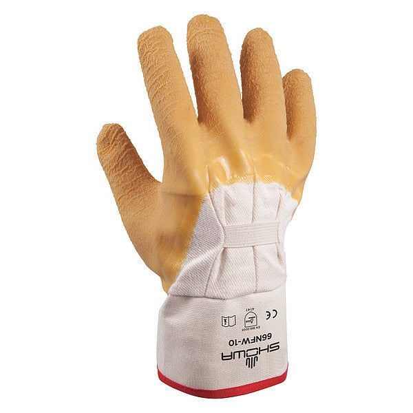 Natural Rubber Latex Coated Gloves, 3/4 Dip Coverage, White/Yellow, L, PR