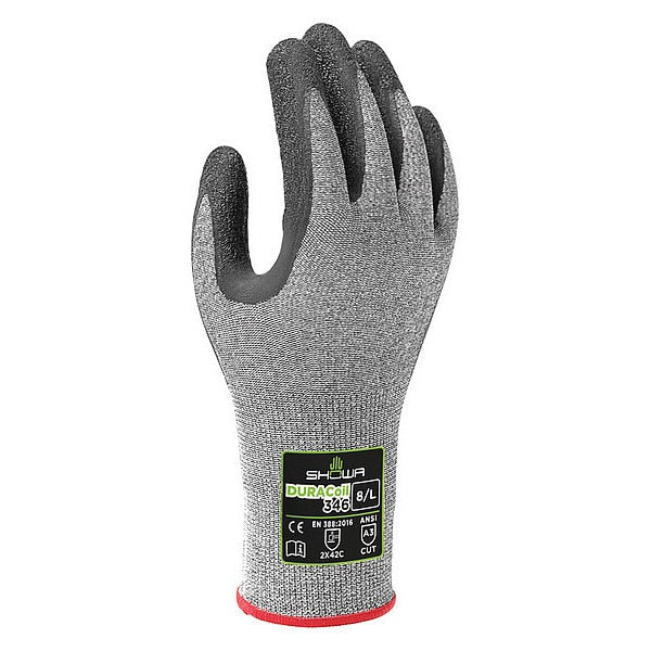 Cut Resistant Coated Gloves, A3 Cut Level, Latex, L, 1 PR