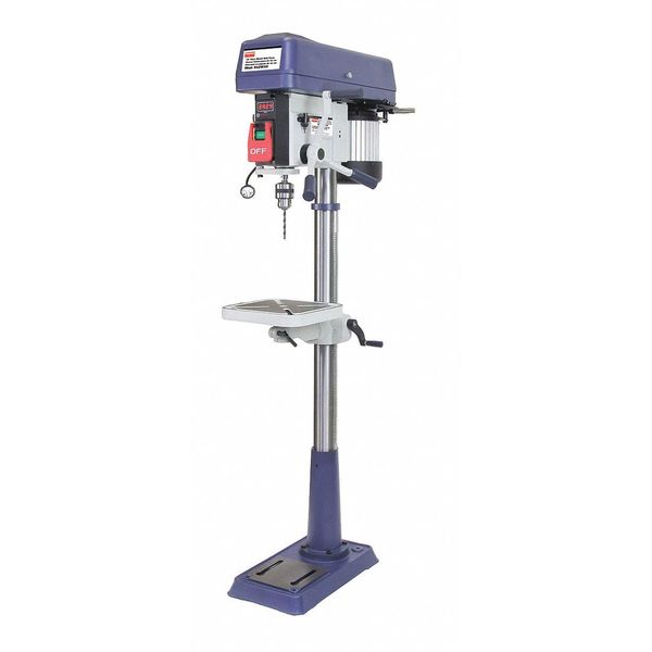 Floor Drill Press, Belt Drive, 1/2 hp, 120/240 V, 15 in Swing, 16 Speed