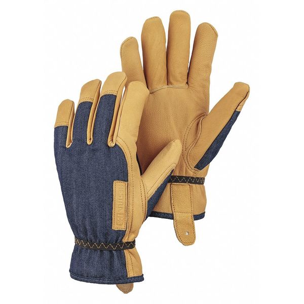 Glove, Leather, Goatskin, Denim/Tan, M