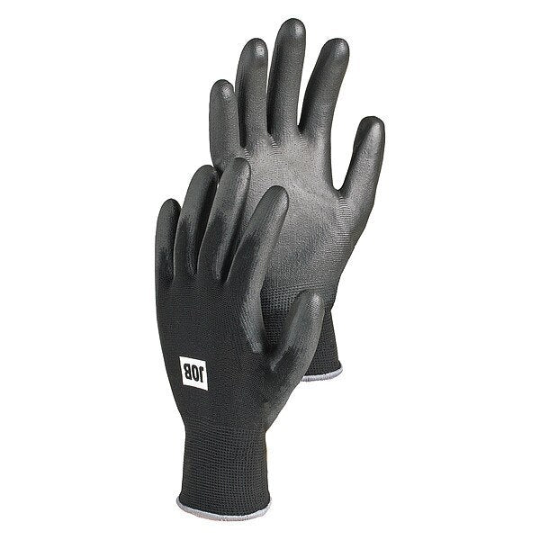 Polyurethane Coated Gloves, Palm Coverage, Black, M, PR