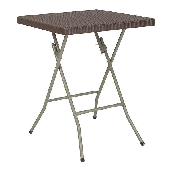 Square Rattan Folding Table, Square, Brown, 23.5