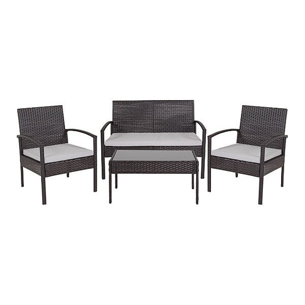 Rectangle Aransas Patio Set, Blk w/Stl Frame, 4 pcs., 43