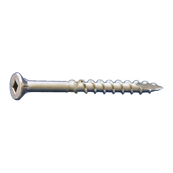 Deck Screw, #8 x 1-5/8 in, 18-8 Stainless Steel, Flat Head, Square Drive, 4000 PK