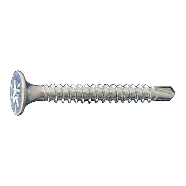 Self-Drilling Screw, #10 x 3-1/2 in, Clear Zinc Plated Steel Flat Head Phillips Drive, 1500 PK