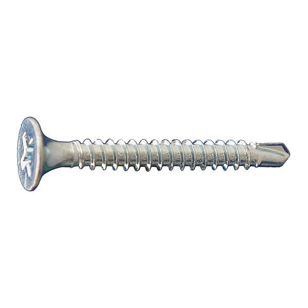 Self-Drilling Screw, #8 x 2 in, Clear Zinc Plated Steel Flat Head Phillips Drive, 3000 PK