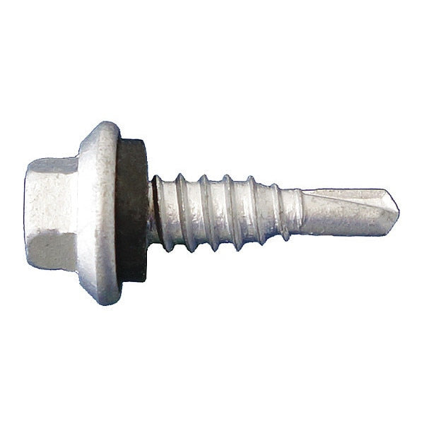 Self-Drilling Screw, #14 x 7/8 in, Dagger Guard Steel Hex Head Hex Drive, 2500 PK