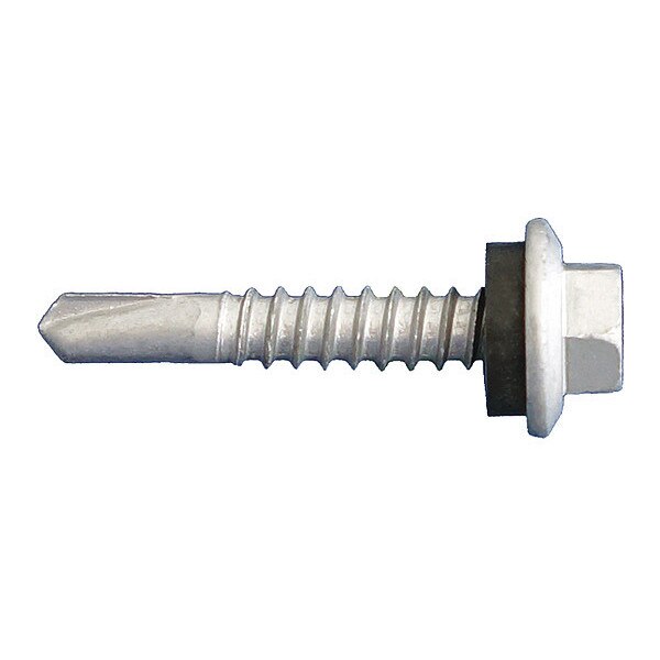 Self-Drilling Screw, #12 x 1-1/4 in, Dagger Guard Steel Hex Head Hex Drive, 2500 PK