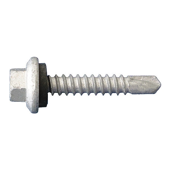 Self-Drilling Screw, #14 x 1-1/2 in, Dagger Guard Steel Hex Head Hex Drive, 1000 PK