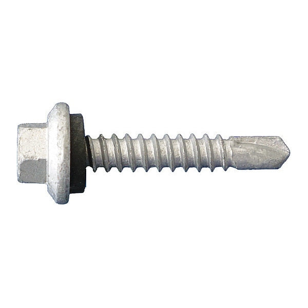 Self-Drilling Screw, #12 x 1-1/4 in, Dagger Guard Steel Hex Head Hex Drive, 2500 PK