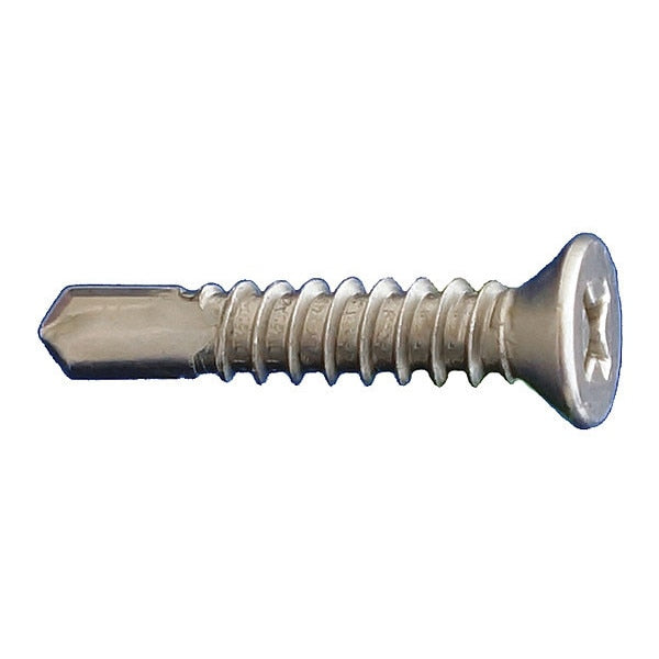 Self-Drilling Screw, #10 x 3/4 in, 410 Stainless Steel Flat Head Phillips Drive, 7500 PK