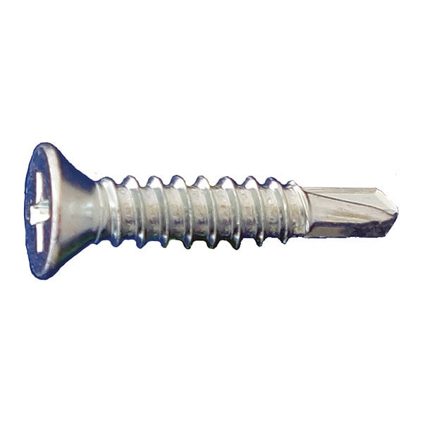 Self-Drilling Screw, #14 x 5 in, Clear Zinc Plated Steel Flat Head Phillips Drive, 500 PK
