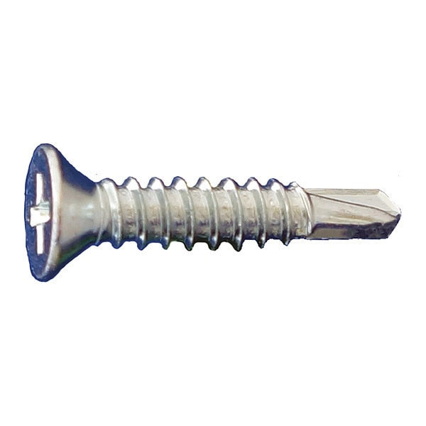 Self-Drilling Screw, #14 x 6 in, Clear Zinc Plated Steel Flat Head Phillips Drive, 500 PK