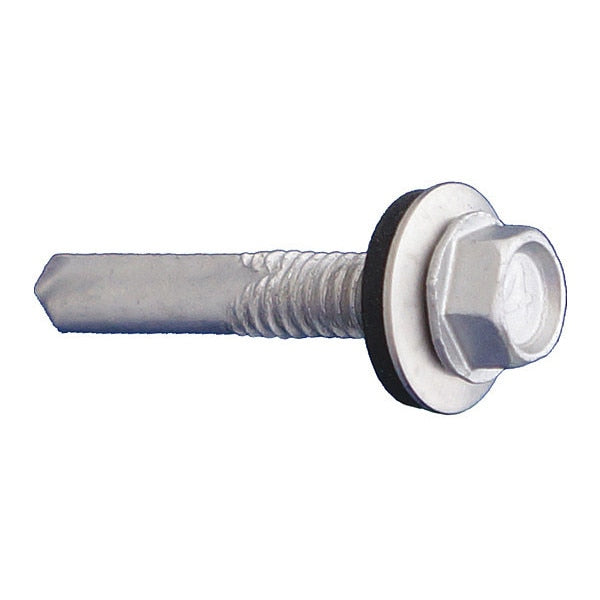 Self-Drilling Screw, #12-24 x 1-1/4 in, Dagger Guard 410 Stainless Steel Hex Head Hex Drive