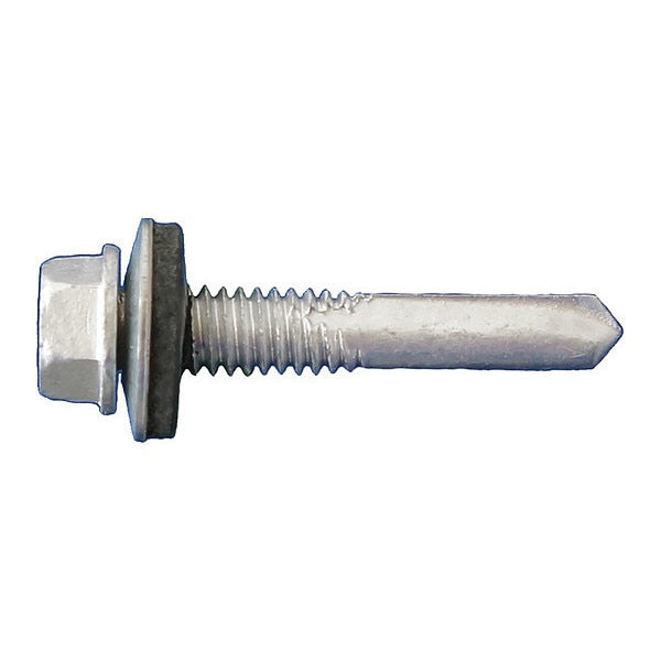 Self-Drilling Screw, #12-24 x 1-1/4 in, Dagger Guard Steel Hex Head Hex Drive, 2000 PK