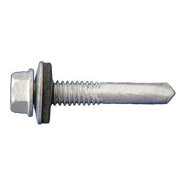 Self-Drilling Screw, #12-24 x 2 in, Dagger Guard Steel Hex Head Hex Drive, 2000 PK
