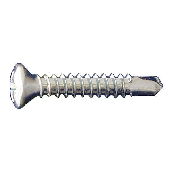 Self-Drilling Screw, #10 x 1-1/4 in, Clear Zinc Plated Steel Oval Head Phillips Drive, 3500 PK