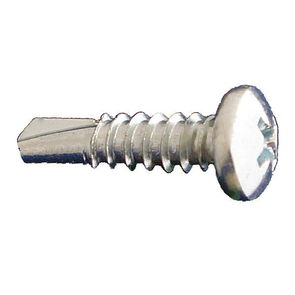 Self-Drilling Screw, #10 x 2 in, Clear Zinc Plated Steel Pan Head Phillips Drive, 2000 PK
