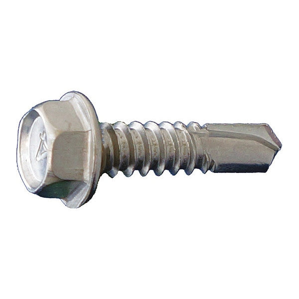Self-Drilling Screw, #12 x 3/4 in, 18-8 Stainless Steel Hex Head Hex Drive, 5000 PK