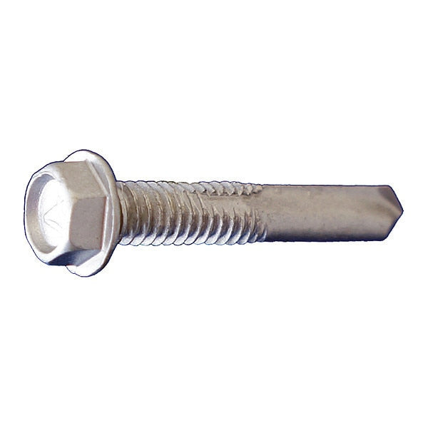 Self-Drilling Screw, #12-24 x 1-1/2 in, Dagger Guard 410 Stainless Steel Hex Head Hex Drive