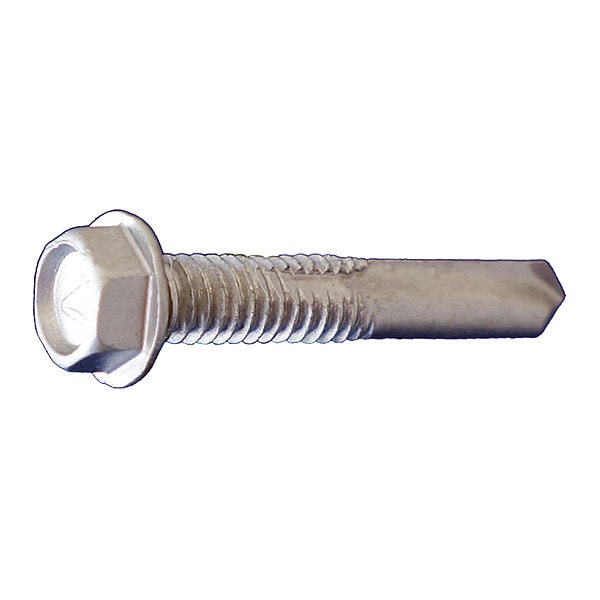 Self-Drilling Screw, #12-24 x 1-1/4 in, Dagger Guard 410 Stainless Steel Hex Head Hex Drive