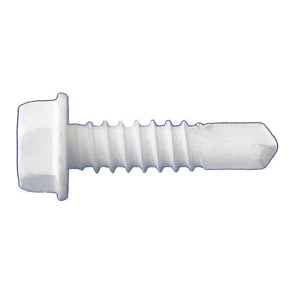 Self-Drilling Screw, #10 x 2 in, Dagger Guard White Coating Steel Hex Head Hex Drive, 2000 PK